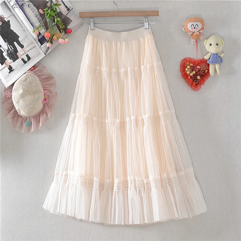 

Женская Двухслойная юбка средней длины, повседневная черная фатиновая юбка с высокой талией в уличном стиле, модель DS228, 2021