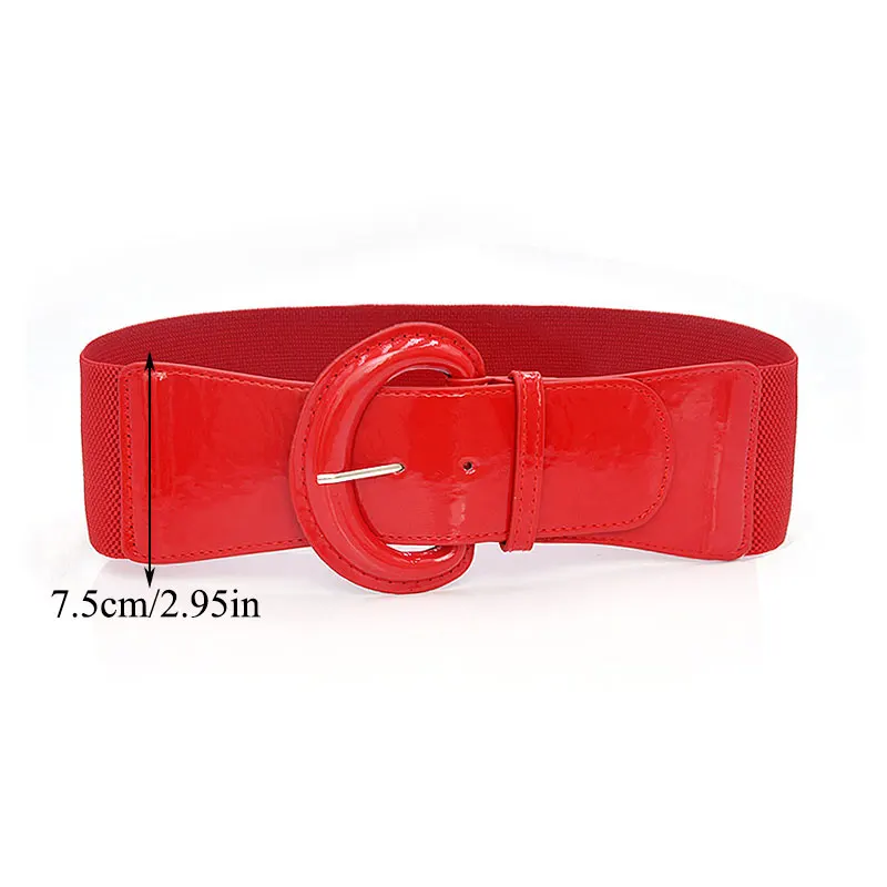 

Plus Size Waistband Elastic Cummerbunds Waist Corset Belt PU Patent Leather Solid Color Elastic Band Waist Belt Wide Belt