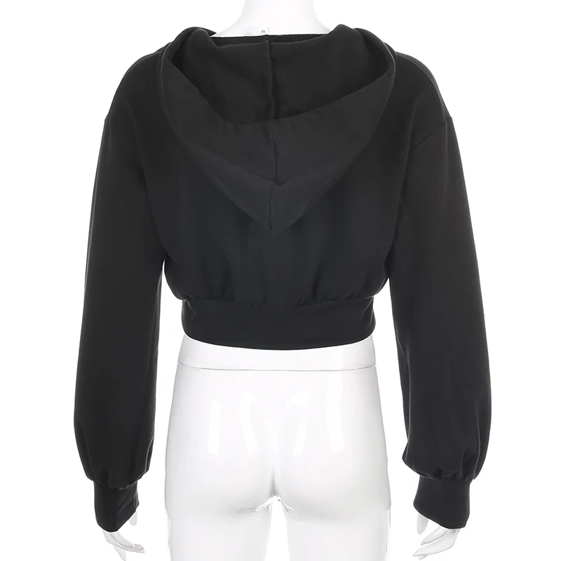 

Casual Solid Pullovers Black Cropped Women's Hoodies 2020 Autumn Winter Harajuku Long Sleeve Female Sweatshirt Gothic Jacket Top
