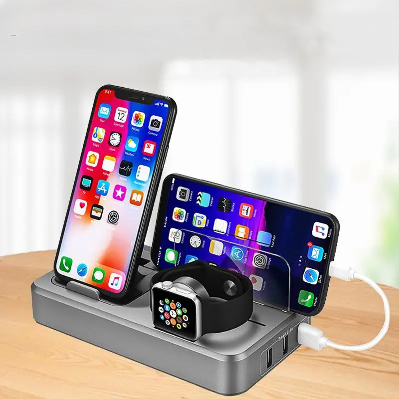 

Desktop Station 5 Ports USB Charger QC 3.0 Wireless Charger Fast Charging Watch Charger Phone Holder Wearable Smart Accessories