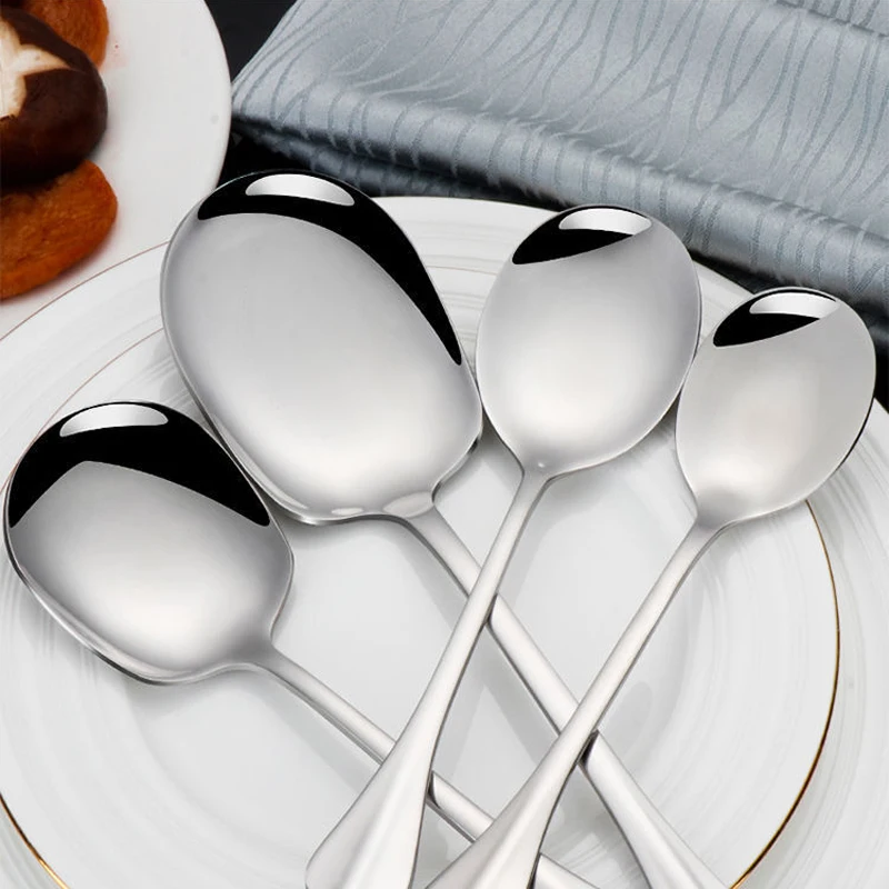 Kitchen Dinner Dish Public Spoon Soup Restaurant Large Stainless Steel Distributing Spoon Buffet Serving Spoon Big Soup Spoon images - 6