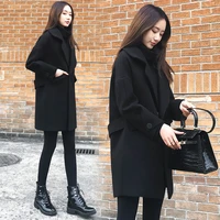 high quality fashion spring autumn new women work wear black jacket korean loose slim woolen overcoat womens black coat women