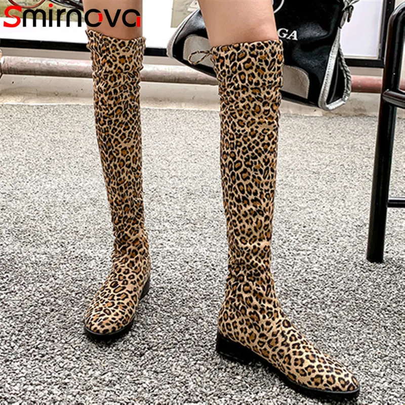 Женские сапоги с леопардовым принтом Smirnova Сапоги выше колена круглым носком