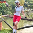 Женское летнее платье Kafitt, одежда для езды на велосипеде, Женский свитшот из лайкры, костюм с белыми колготками, комбинезон с коротким рукавом