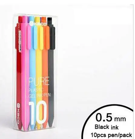 10 pen black ink KACO красочные знак ручка 10 цвета, шариковая ручка с сердечником прочная ручка 0,5 мм для школьников/рабочий/KACO пополнения чернил - Цвет: 10 pen black ink