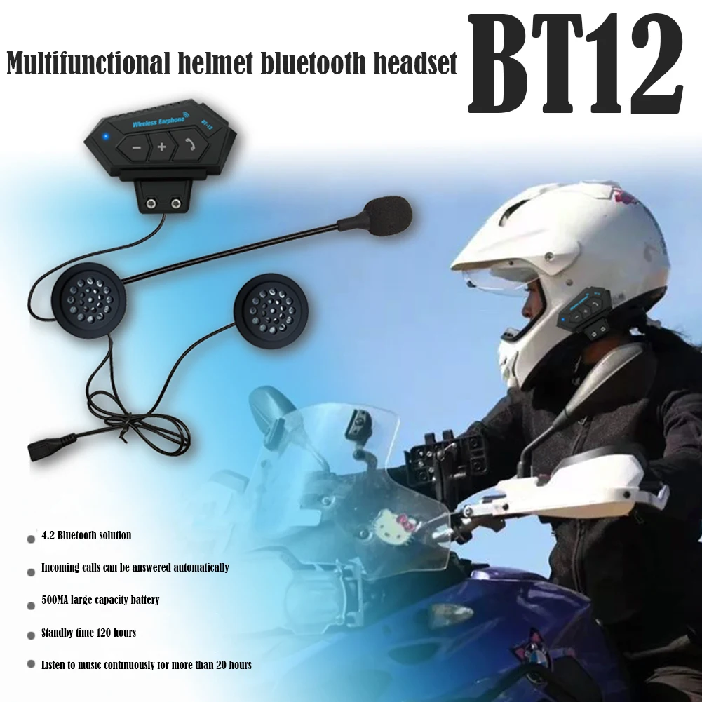 

Outdoor Enjoyable Earphone V4.0 Headset BT12 Handsfree Bluetooth-compatible Ornament for Motorcycle Motorbike Helmet Intercom