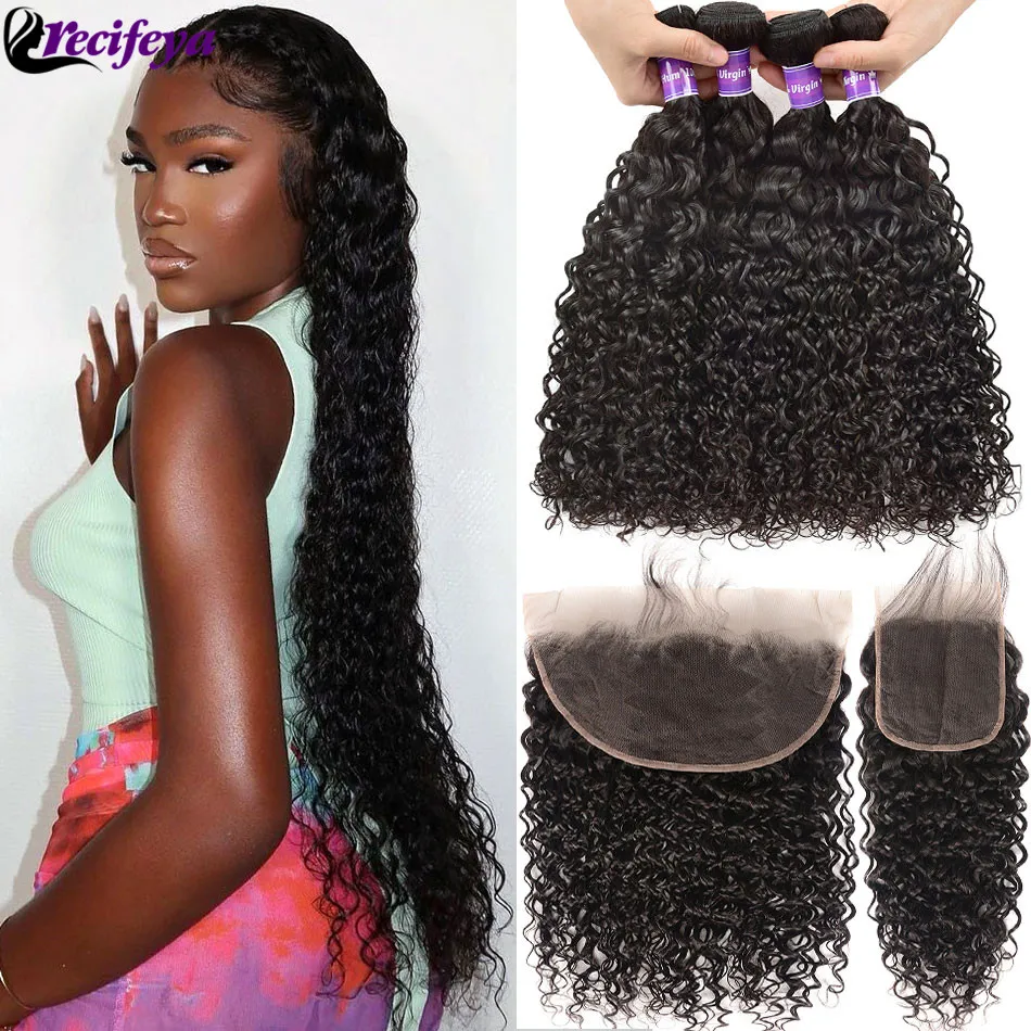 Transparent Lace Frontal With Bundles Brazilian Water Wave Bundles With Frontal Wet and Wavy Human Hair Bundles With Closure