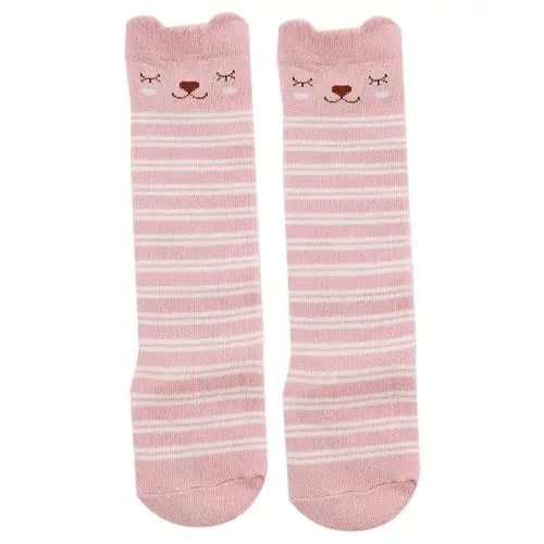 Pink Bear Милый Лиса уши, принт с животными, подходящее для детей обоих полов из мягкой дышащей ткани без пятки средней высоты с круглым носки для мальчиков и девочек, детские осенние зимние теплые мягкие милые носочки - Цвет: Pink Bear