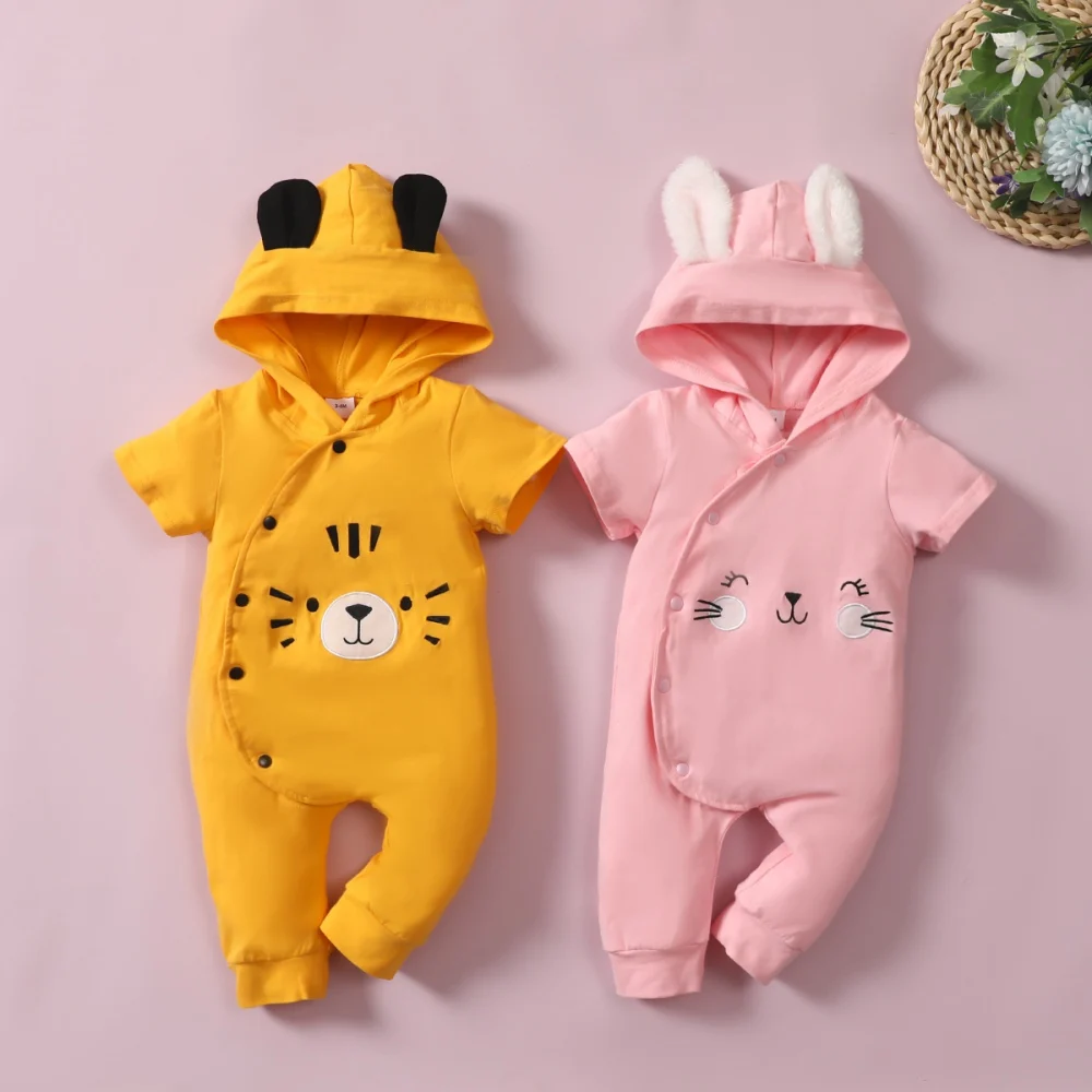 

Комбинезон Bobora с коротким рукавом для маленьких мальчиков и девочек, комбинезон с капюшоном, комплект одежды