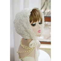 floral white lace lolita bonnet ruffled hat adjustable medieval vintage maid cosplay women girls pumpkin sweet cotton cap