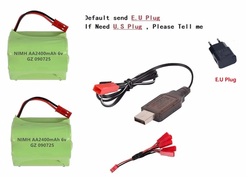 Watermelon Red JST Plug) NiMH 6v 2400mah батарея+ USB зарядное устройство для Rc игрушки автомобили танки роботы для лодок, грузовиков пистолеты AA 6v перезаряжаемый аккумулятор - Цвет: Watermelon Red