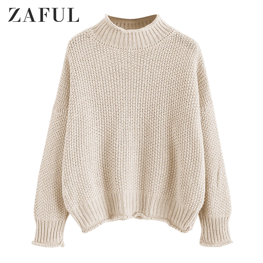 ZAFUL свисающие плечи свернутые края ложный свитер однотонный цвет эластичные