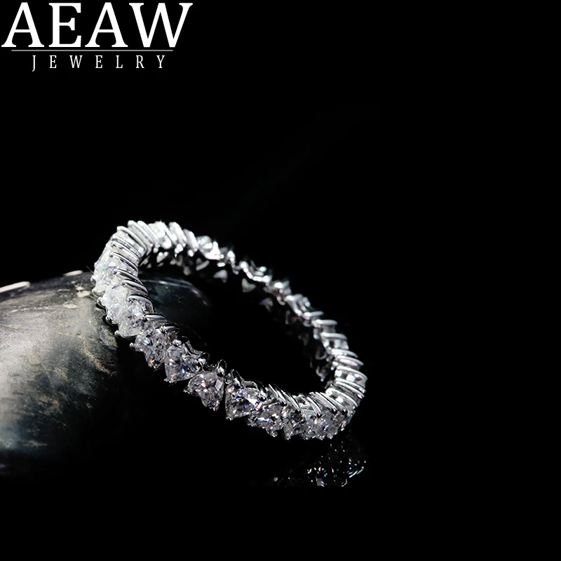 Solid 14K белое золото сердце Moissanite развлечение полный алмазный обруч 3 мм 0.1ct 2.2ctw DF цвет для женщин