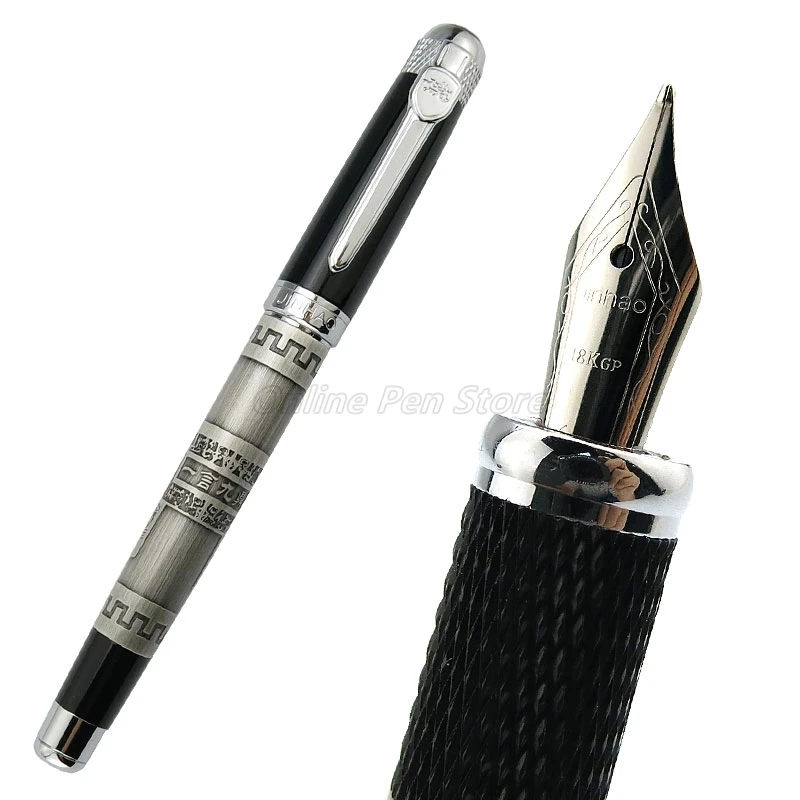 

Jinhao Silver Nine Tripods Good Faith Cooperation Metal Medium Nib Fountain Pen Office School Writing Gift Pen Accessory