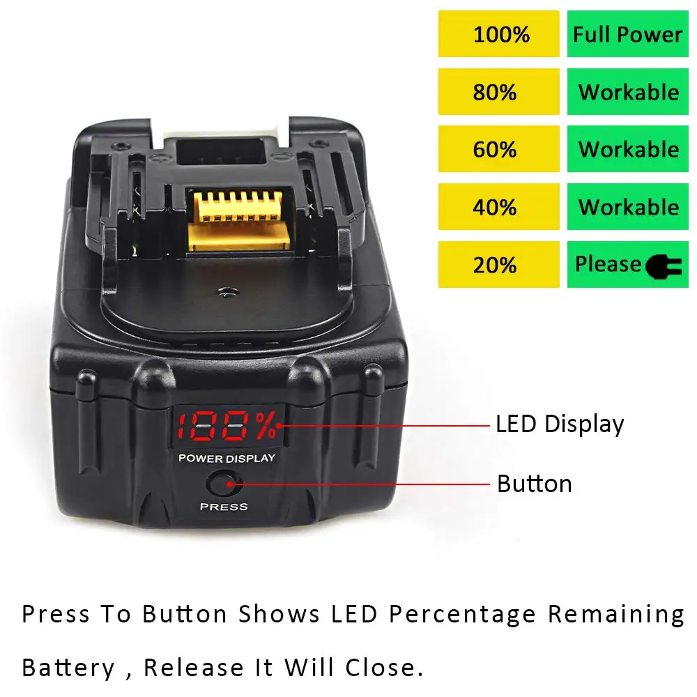 Waitley 18 V 6000mAh 18V 6.0Ah Перезаряжаемый для электроинструментов Makita Аккумулятор со светодиодный литий-ионным аккумулятором BL1860B BL1860 BL1850