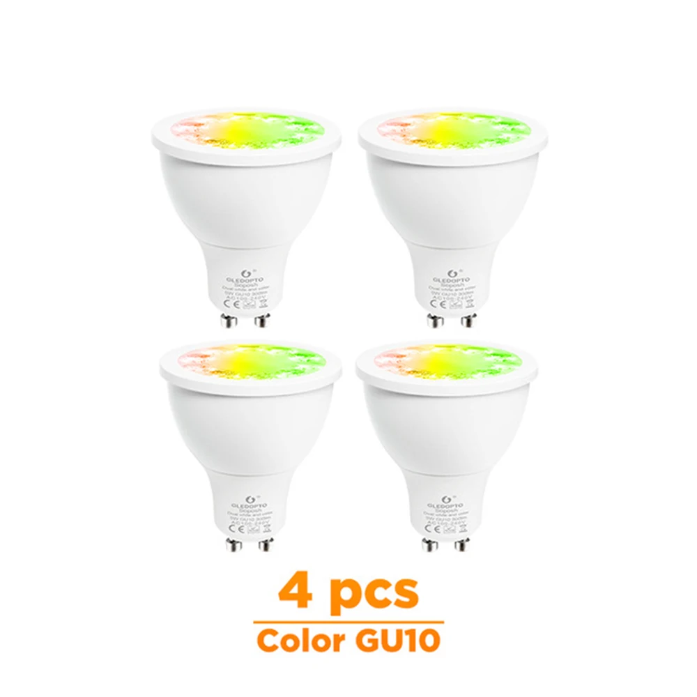 ZIGBEE умный дом светодиодный gu10 лампа RGB+ CCT изменение цвета 5 Вт умный Светодиодный прожектор AC100-240V светодиодный двойной белый свет работа с echo plus - Испускаемый цвет: 4 Pcs Color Gu10