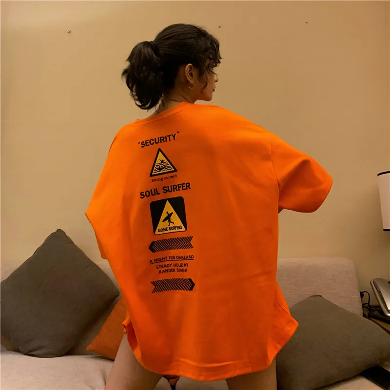 Женская винтажная оранжевая футболка с коротким рукавом летняя повседневная