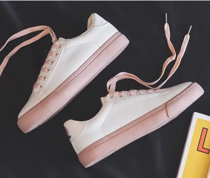 

Pink Cute Fruits Peach Grape Pear Lace Up Lady Leather Casual Shoes Women