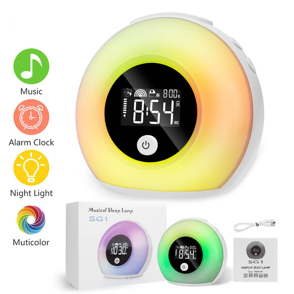 Будильник музыкальный светильник для пробуждения с Bluetooth колонками регулируемой