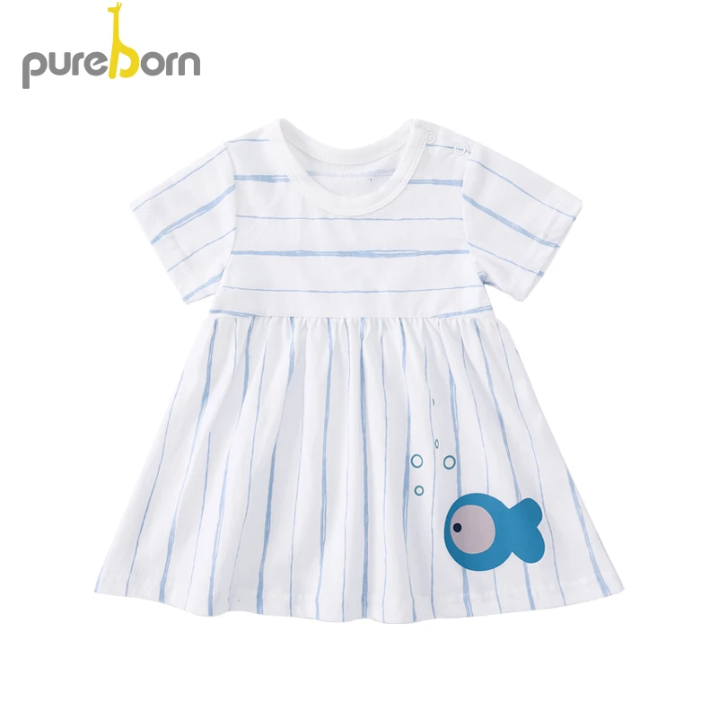 Pupreborn платье для новорожденных Полосатое с мультяшным рисунком девочек дышащее