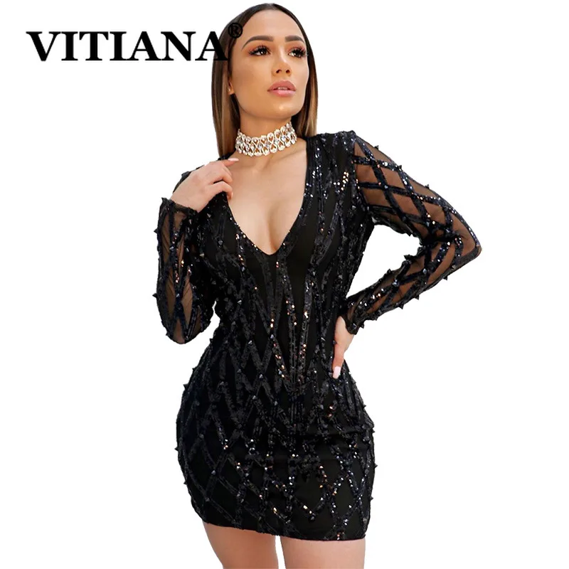 VITIANA женское блестящее мини платье для вечерние женские облегающие Клубные