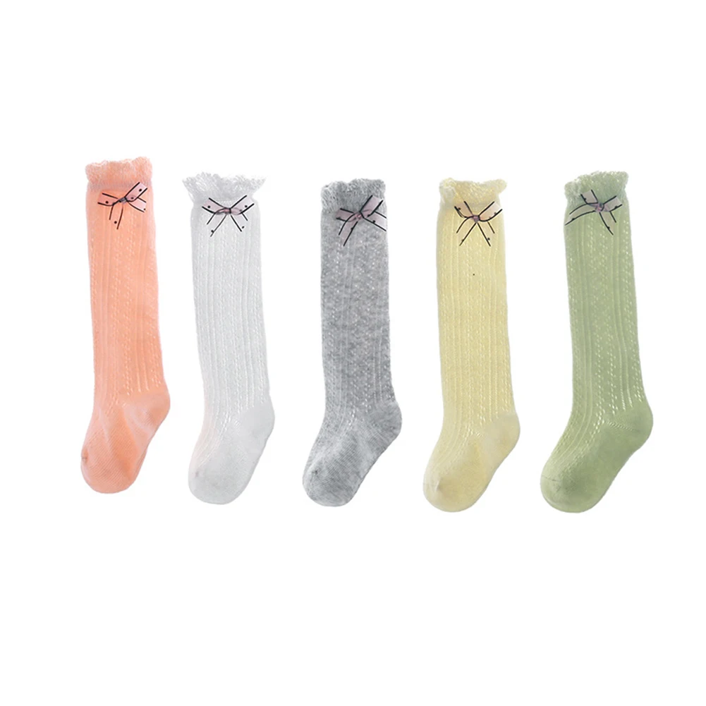 

Baby Infant Girls Solid Knee High Socks Toddler Children Newborn Girl Breathable Mesh Soft Ruffle Cute Bow Knot Socks 0-3Y