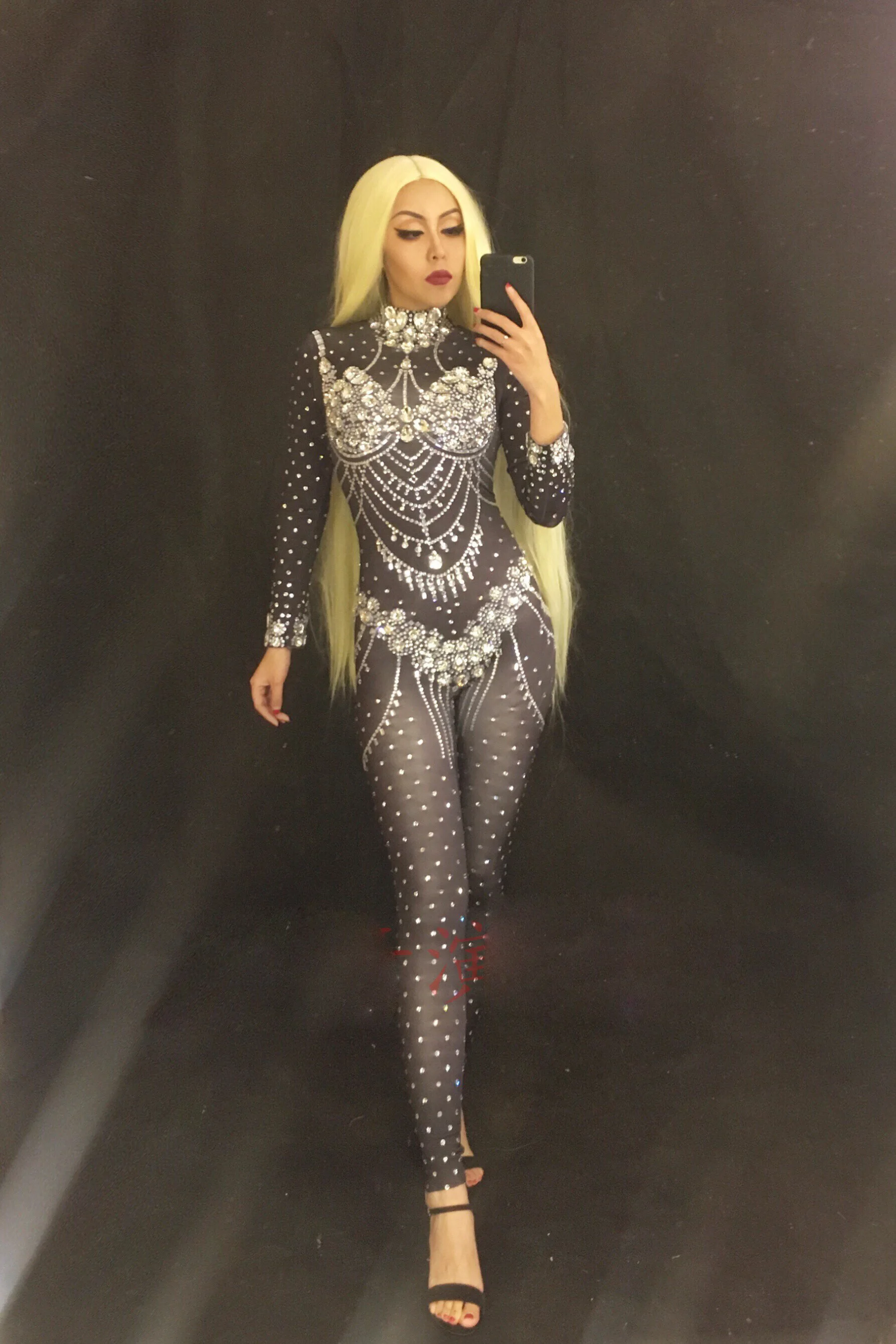 Блестящие кристаллы телесный комбинезон стрейч камни наряд для празднования