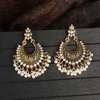 luxury retro big sector carved indian earrings fro women piercing ethnic bollywood pearl tassel earrings