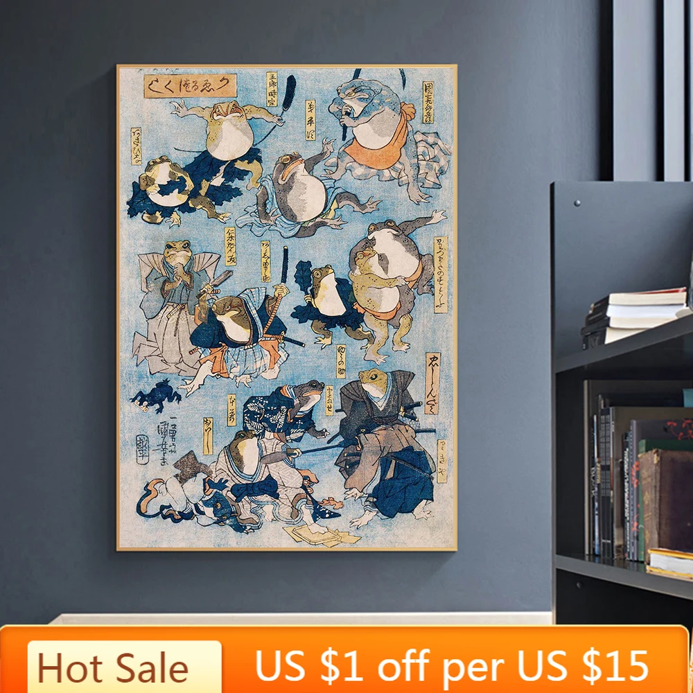 Плакат с японскими лягушками самурая винтажная Абстрактная Картина на холсте