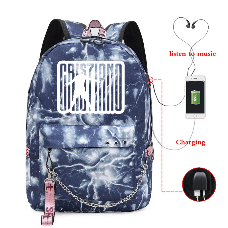 Рюкзак с USB-зарядкой для мальчиков и девочек модный школьный ранец принтом