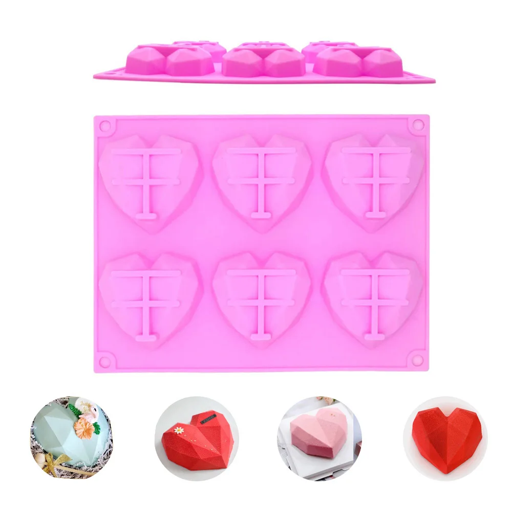 

6/7/8 Cavity Diamond Love Silicone Cake Mould Silicone 3D Heart Shape Fondant Cake Mousse Chocolate Baking Mold Modelling Decor