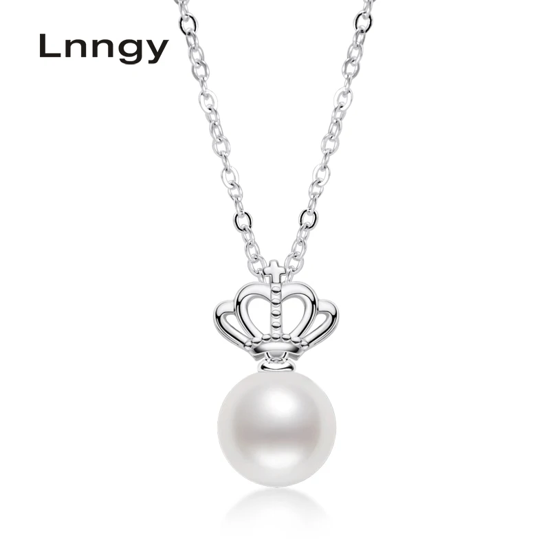 

Lnngy 925 стерлингового серебра корона; Ожерелье; 7,5-8 мм натуральное пресноводное жемчужное ожерелье с подвеской с изображением короны для женщ...