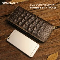 handmade genuine leather mens wallet crocodile pattern long wallet with credit card slots money bag