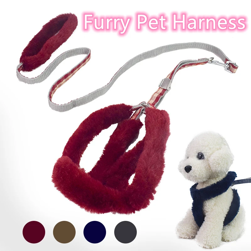 

Dog Harness and Leash Set Furry Cat Leash Warm Winter Harness Set For Chihuahua Yorkie Adjustable Leash For Pug French Bulldog