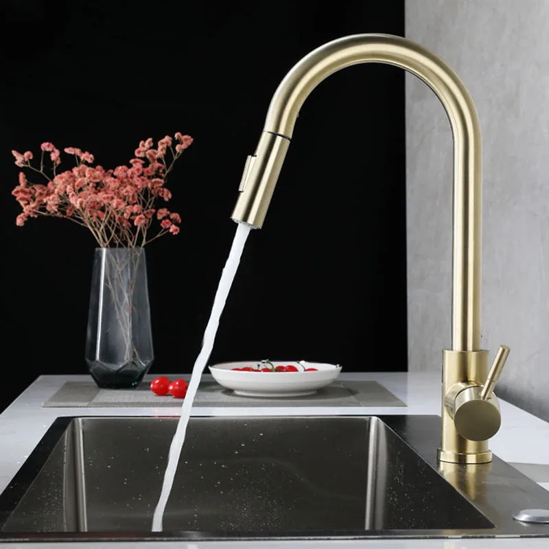

Sensor Kitchen Faucets Pull Out Black Kitchen Faucet Stainless Steel Smart Induction Mixed Tap Auto-sensing Sink Tap