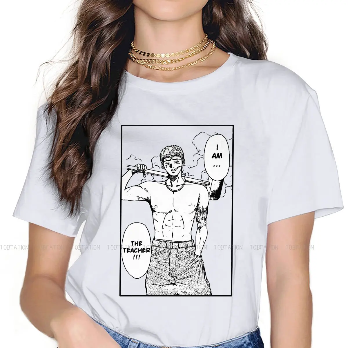 

Футболка с молотком для девушек, футболки с великолепным учителем Onizuka GTO манга, стильная женская футболка 4XL с принтом Homme, оверсайз