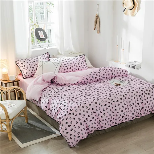 pink leopard Зеленый постельные принадлежности с цветами, комплект высокого качества, нанесенным методом реактивной печати постельное белье 3/4 шт. пододеяльник+ Плоский лист+ наволочка зима пастырской - Цвет: pink leopard