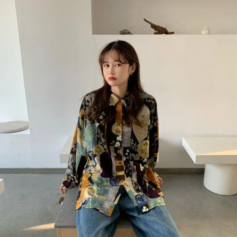 

Blouse Women Shirt Fall 2021 Loose Polo Collar Long Sleeve Top Women's Clothing Blusas Mujer De Moda