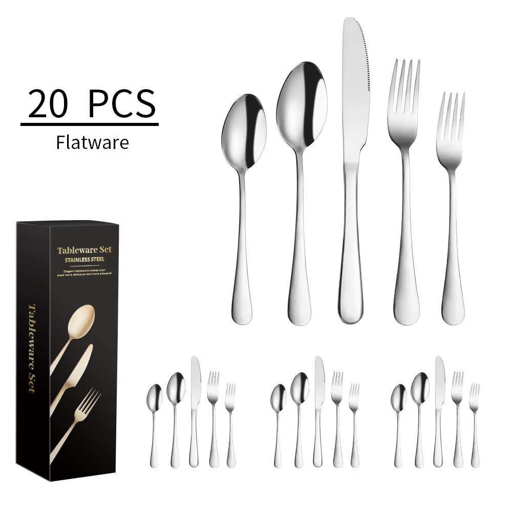 

20pcs Dinnerware Set Stainless Steel Tableware Set Knife Fork Spoon Luxury Cutlery Set Gift Box Flatware Kitchen Dishwasher Safe