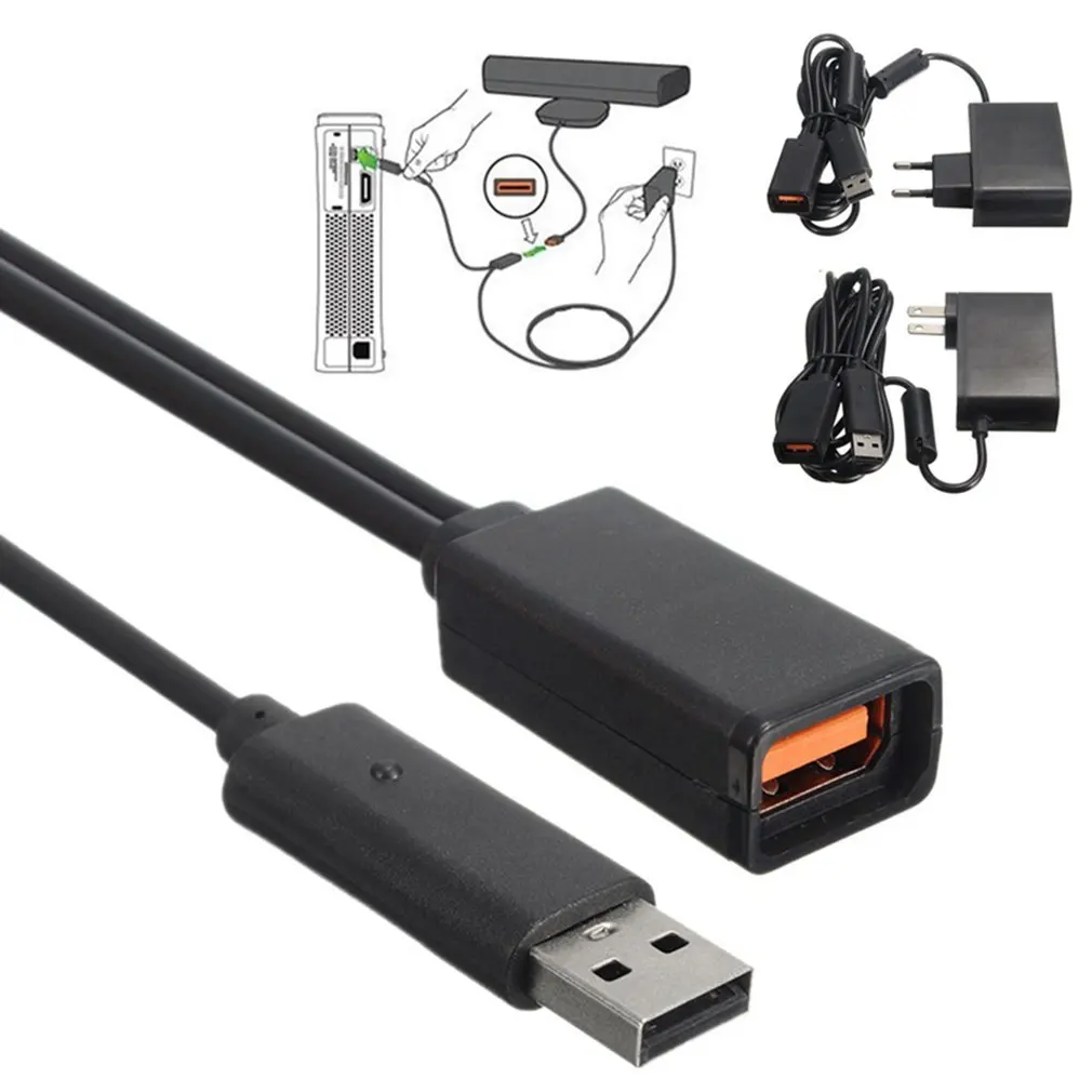 

Black AC 100V-240V Power Supply EU Plug Adapter USB Charging Charger For Microsoft For Xbox 360 XBOX360 Kinect Sensor