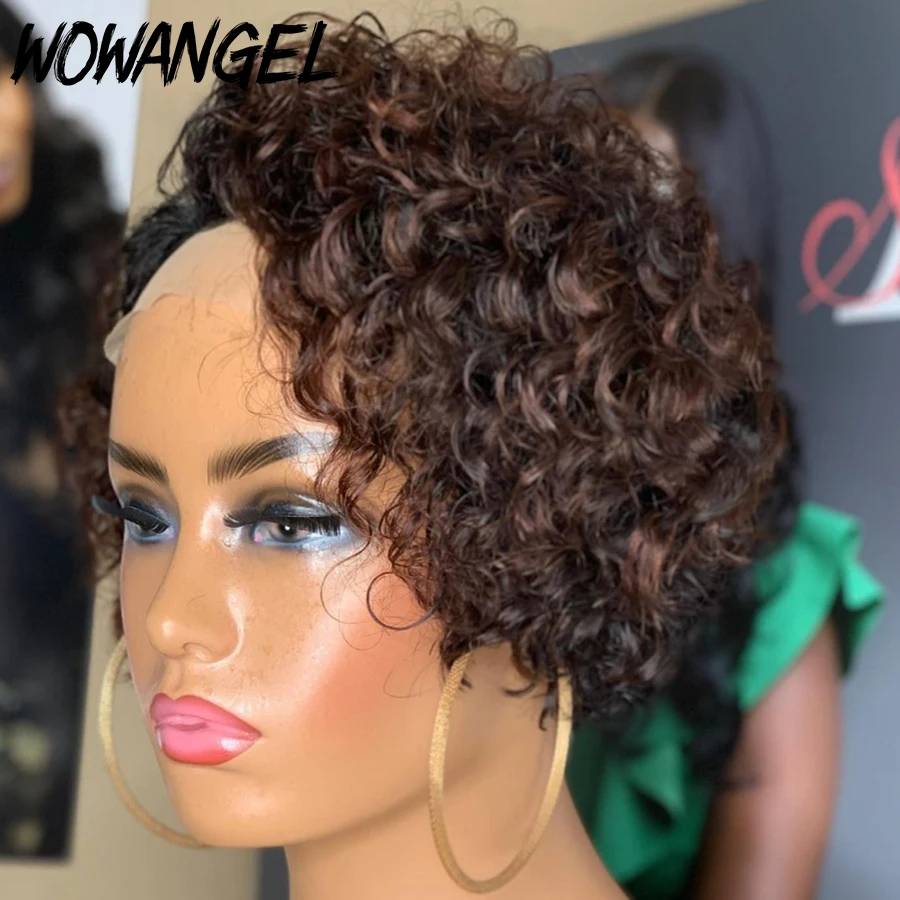 

Short Pixie Cut Human Hair Wig Lace Closure Human Hair Wig Brazilian Colored Bleached Knots Glueless Preplucked 250% Density