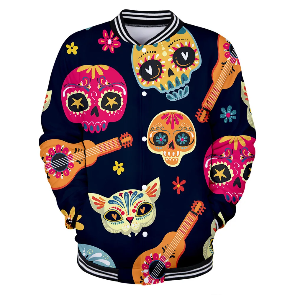 Мужская бейсбольная куртка с 3d-изображением дня мертвецов и черепа куртка-бомбер