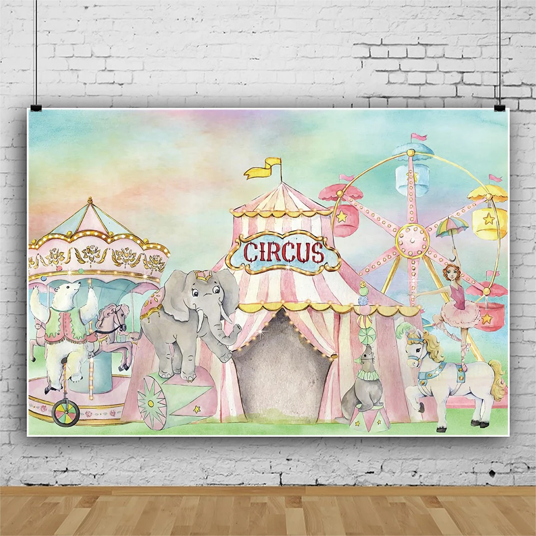 

Laeacco Circus Baby Shower Birthday Cartoon Backdrop Banner Elephant Portrait Customized Poster Photographic Photo Backgrounds