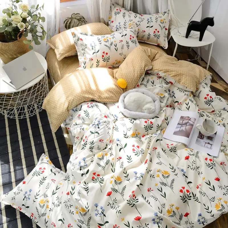 

59 printing peach home bed set pillowcase duvet cover Bedding set flat sheet bedclothes 3/4pcs queen king full twin size