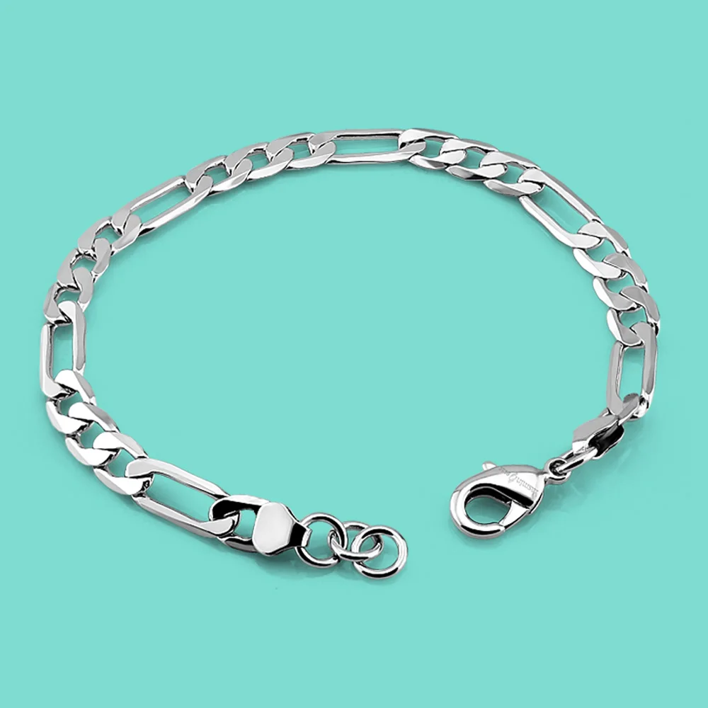 

Fashion Men's Silver Bracelet 925 Sterling Silver Figaro Chain 6mm18-20cm Italian Silver ManBracelet Bar Party Jewelry Pulseira