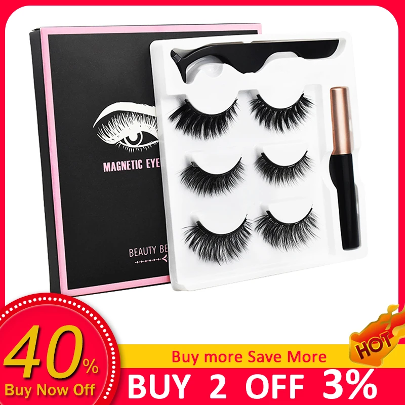 3d 25mm Long Mink Eye Lashes Magnetic False Eyelashes And Eyeliner Set Natural Fake Eyelash Extention Supplies Wispy Kit | Красота и