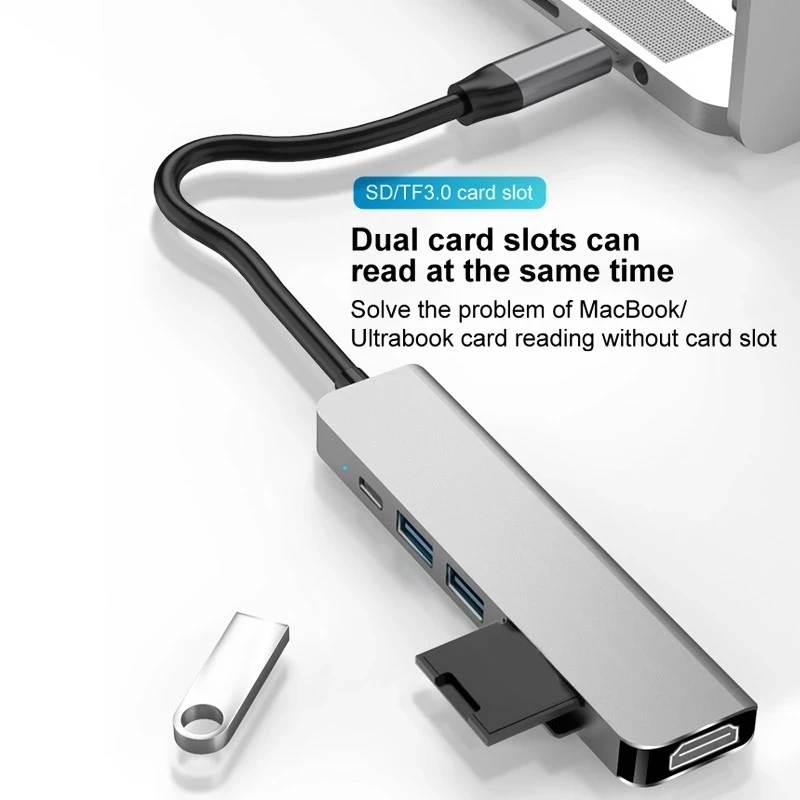 Док-станция USB Type-C/HDTV 6 в 1 4K со слотом для чтения карт памяти 3 0 TF SD PD MacBook Pro/Air/Huawei Mate