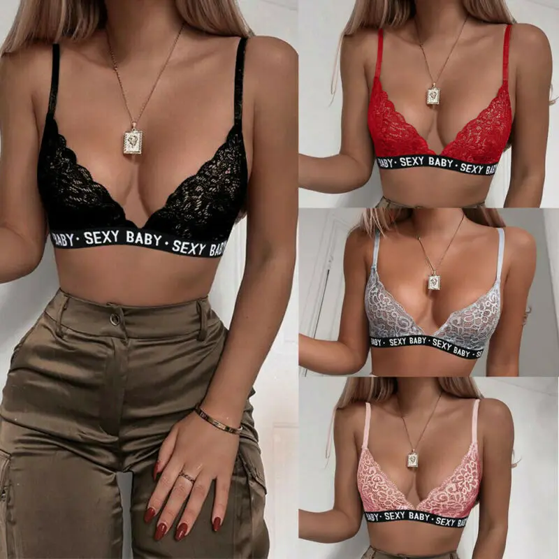 Women Lace Floral Padded Bralette Bralet Bras Female Bustier Crop Tops Cami Tank Top Solid Color | Женская одежда