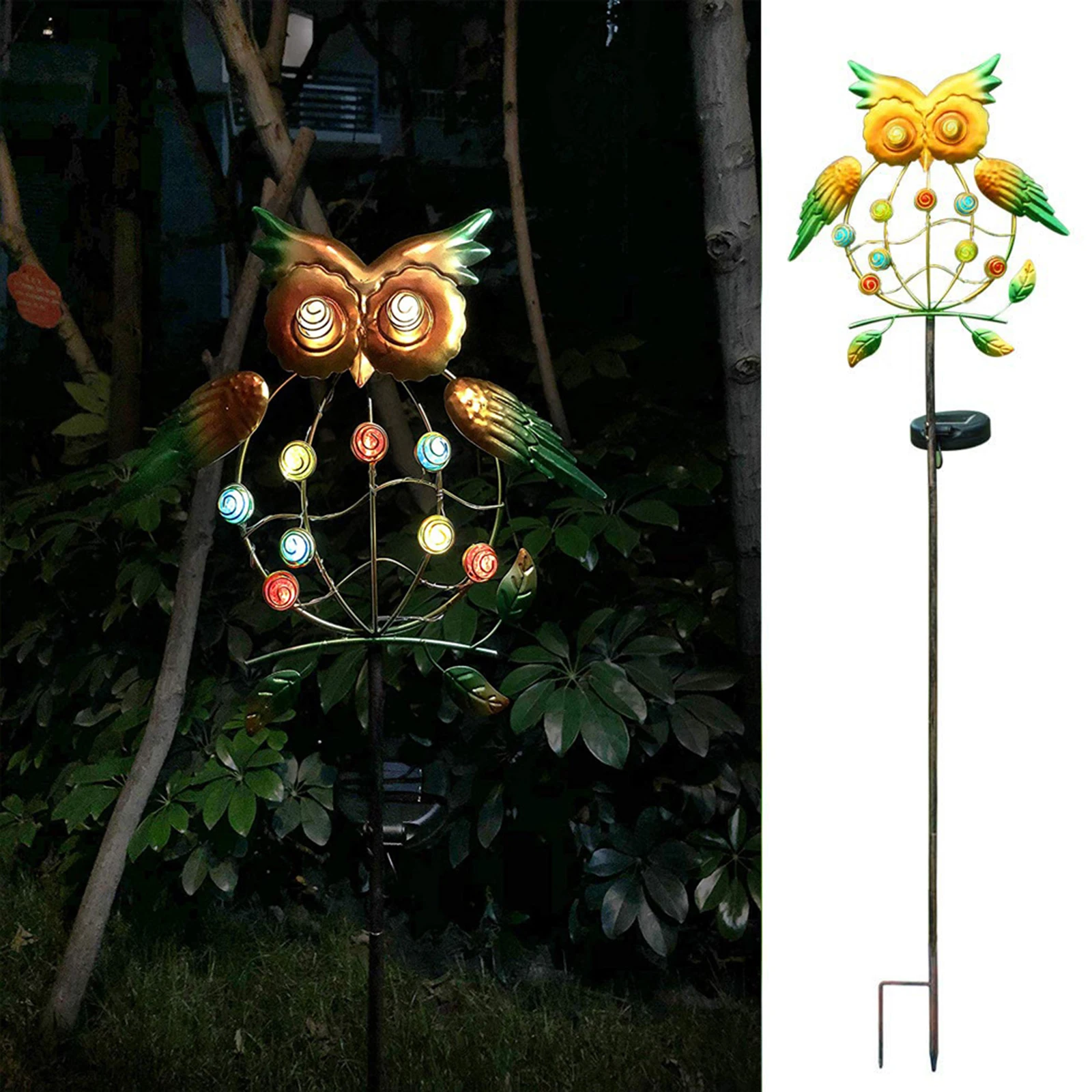 

Solar Garden Decor Stake Lights Iron Art Owl Decorative Pathway Lawn Yard LED10 LEDs Outdoor Landscape Light Lamp