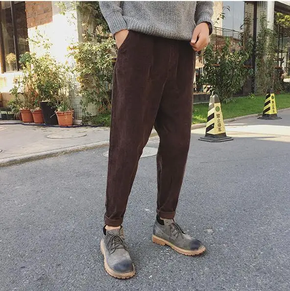 Мужские вельветовые брюки повседневные однотонные в стиле ретро уличная одежда